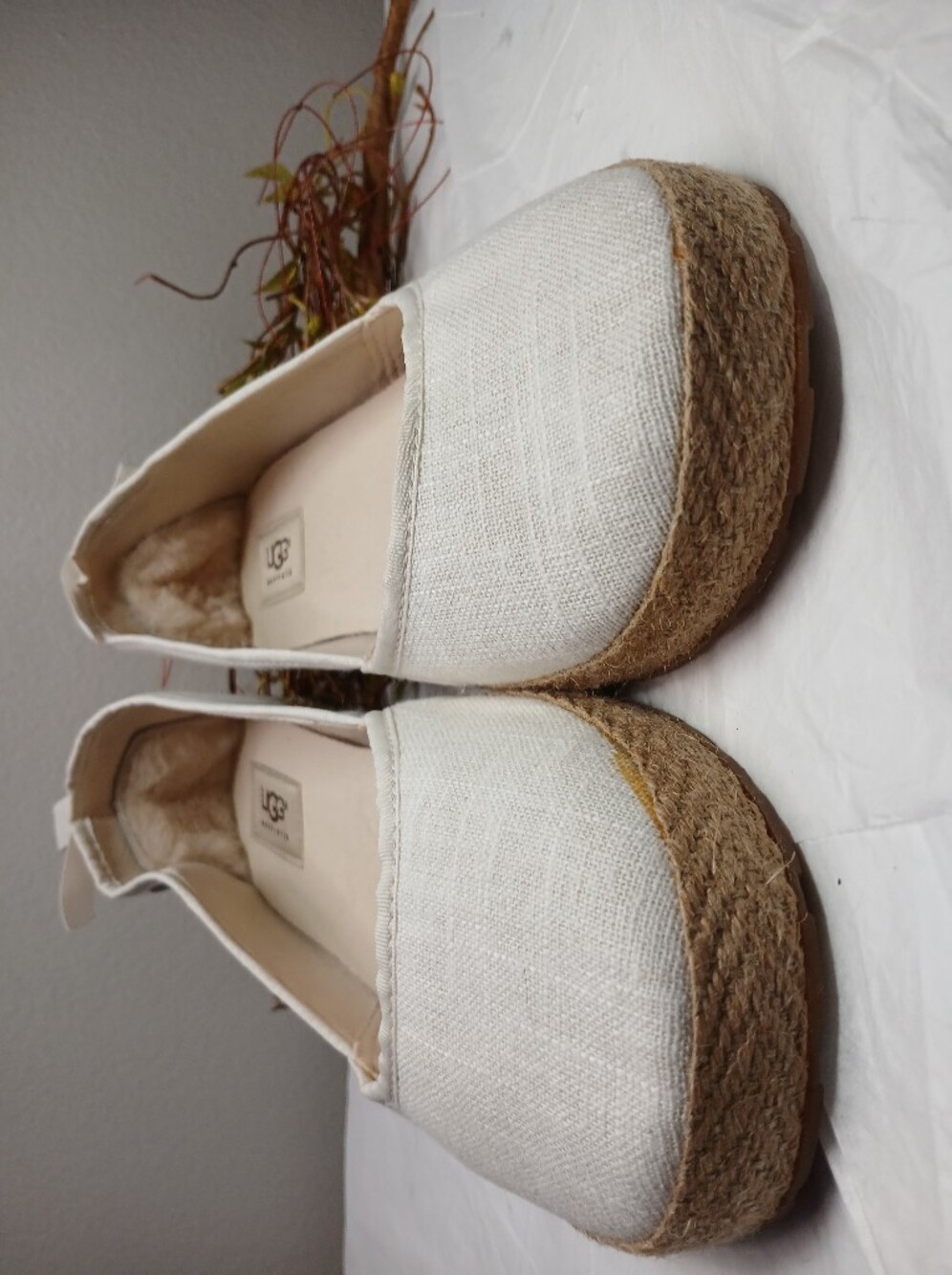 UGG Women's Cream Espadrille Slip-On Flats Rope Sole Bow Detail NEW With Flaws - Picture 4 of 15